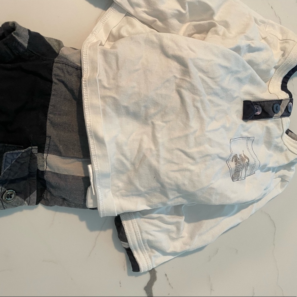 Kids Burberry size 9 months long sleeve shirt and shorts. Excellent condition.